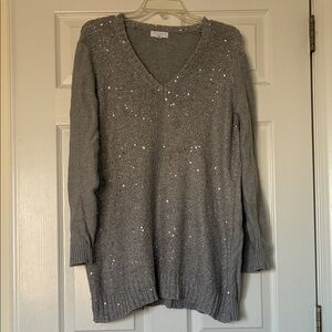 Gray V-Neck Sweater with Sequins